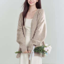 慵懒奶咖~！温柔风长袖针织衫宽松中长款披肩开衫绵羊绒上衣秋冬