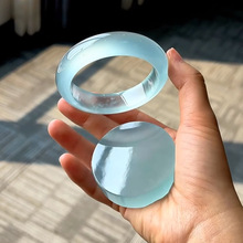 天然冰种天空蓝翡翠手镯缅甸a货冰蓝正圈玉手镯带镯心正品玉镯