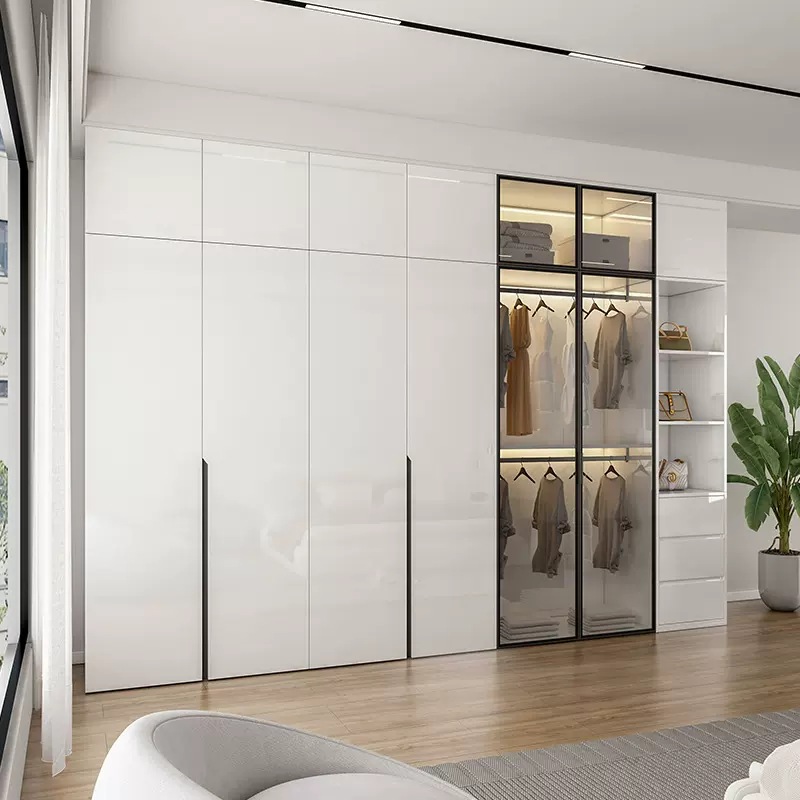 现代简约衣柜卧室家用玻璃对开门收纳柜子新款网红储物收纳柜衣橱