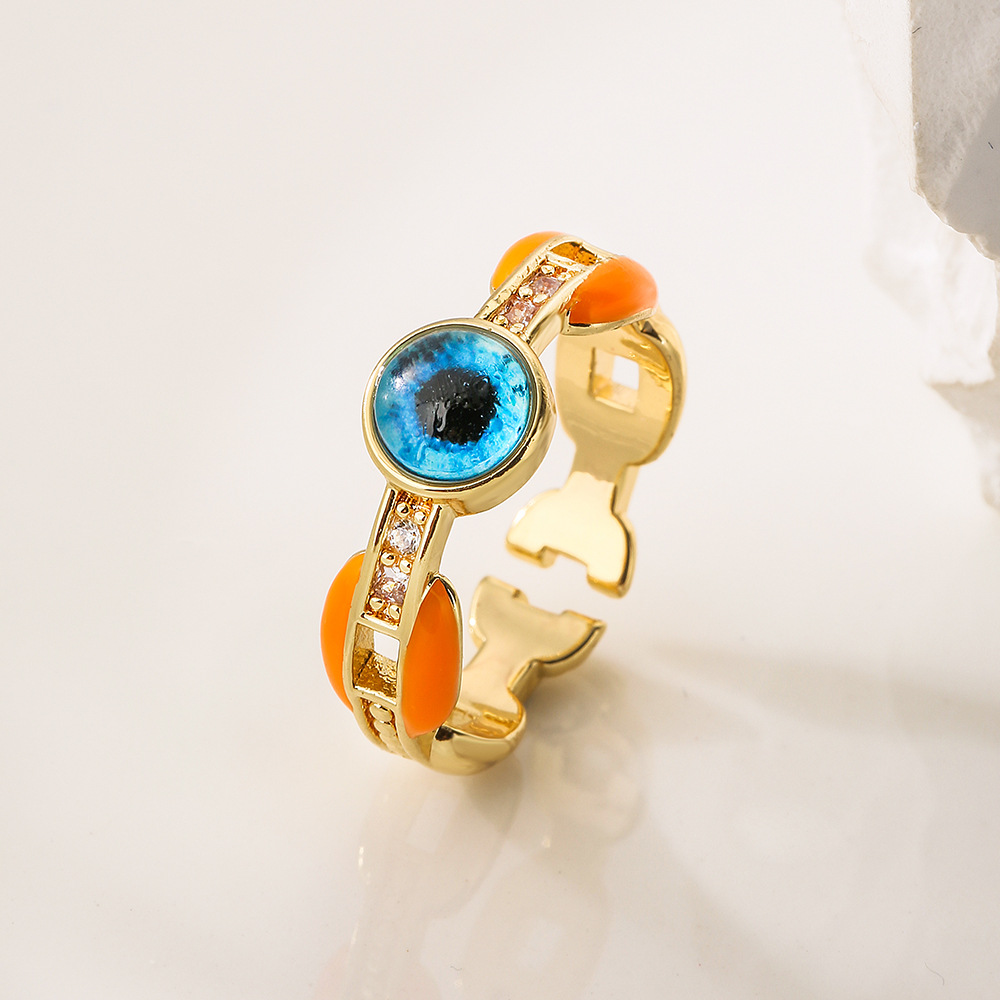 Fashion Eye Copper Inlay Zircon Open Ring 1 Piece