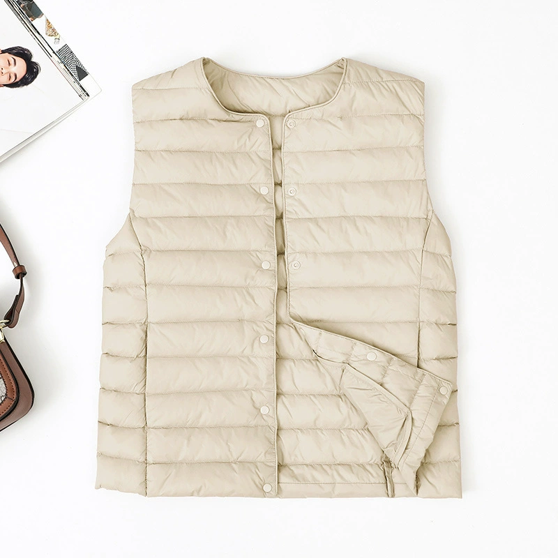 2024 зимний новый модный тренд легкое пуховое жилет куртка для женщин с коротким круглым вырезом в теплом жилете
