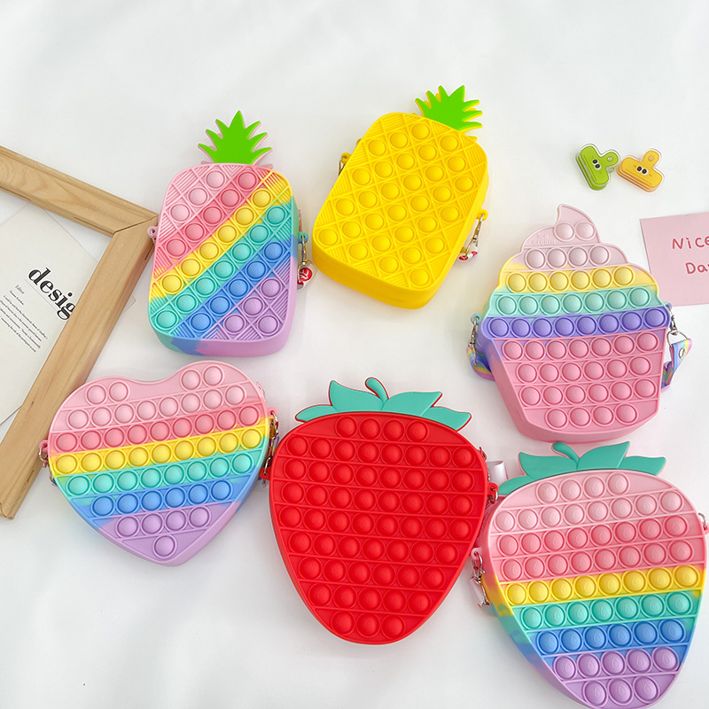 children Bag lovely Large fruit The single shoulder bag Cartoon silica gel Inclined shoulder bag Small change girl Accessories