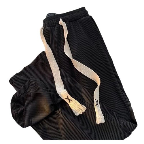 Summer thin loose straight ice silk men's slimming casual elastic waist quick-dry straight-leg pants