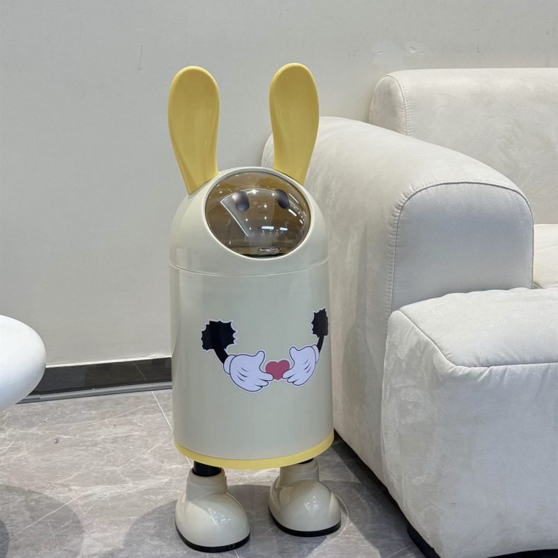ウサギの耳のゴミ箱のかわいい家庭の客間の寝室のトイレの子供の部屋はふたをひっくり返して紙のかごの高い顔の値の収納桶を持ちます。|undefined