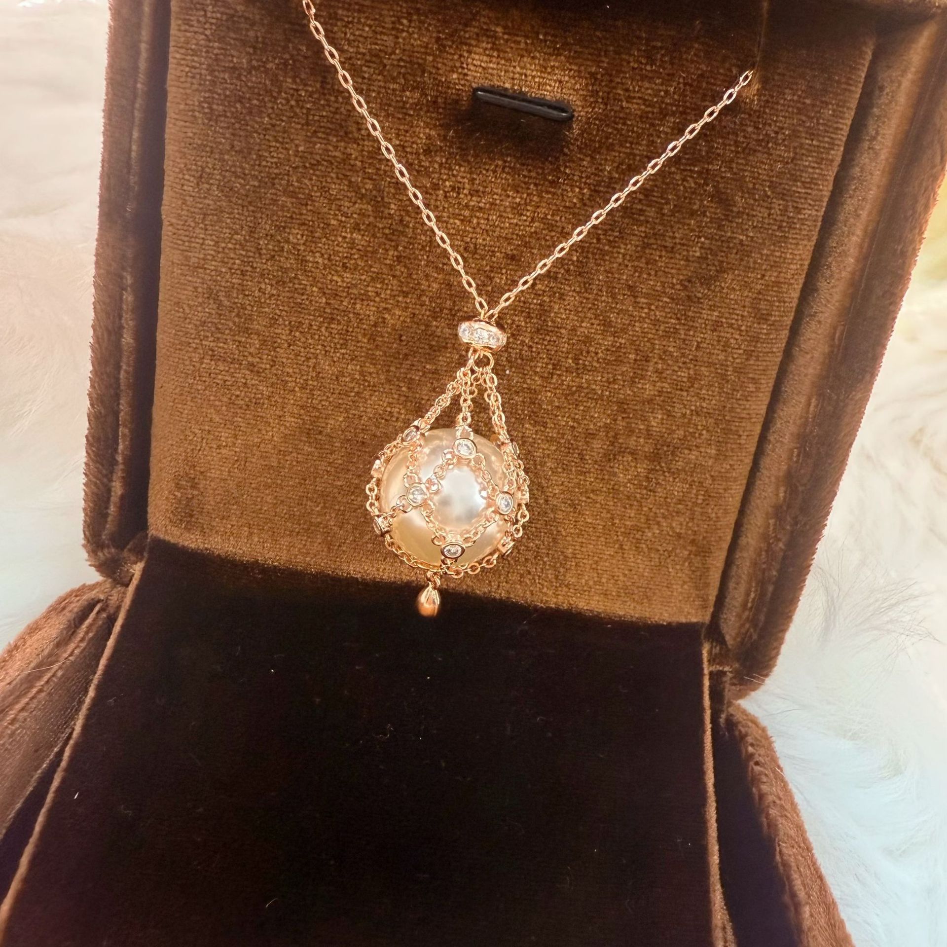 샴페인 버블 네트 진주 목걸이 - 17mm