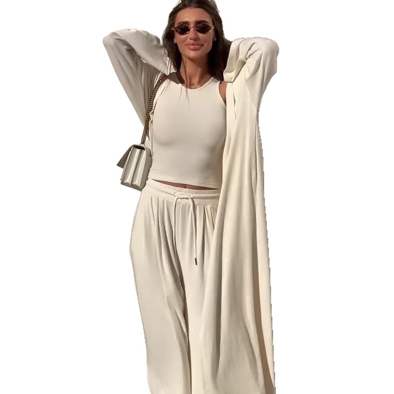 2025春の新作クロスボーダーヨーロッパとアメリカの貿易婦人服ベスト長袖ジャケットワイドレッグパンツ気質通勤スーツ|undefined