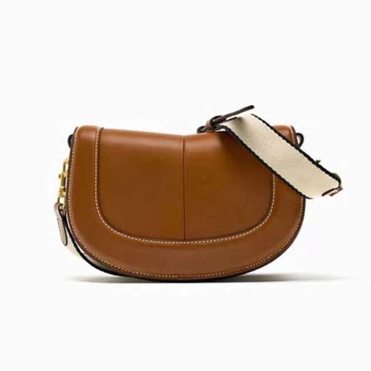 Canvas Lining Material Women's Pu Leather Solid Color Classic Style Sewing Thread Semicircle Magnetic Buckle Flip Cover Crossbody Bag