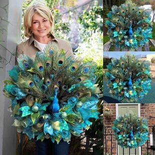 Cross-border new Garland gorgeous peacock Garland farmhouse eye-catching Peacock Garland decoration Peacock open screen