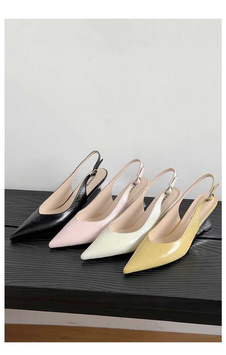 Sandal cao gót nữ mũi nhọn quai hậu đế xuồng gót 7.5 cm — Hồng nhạt 7.5cm, Hồng nhạt 3.5cm, Trắng kem 7.5cm, Đen 3.5cm chi tiết 4