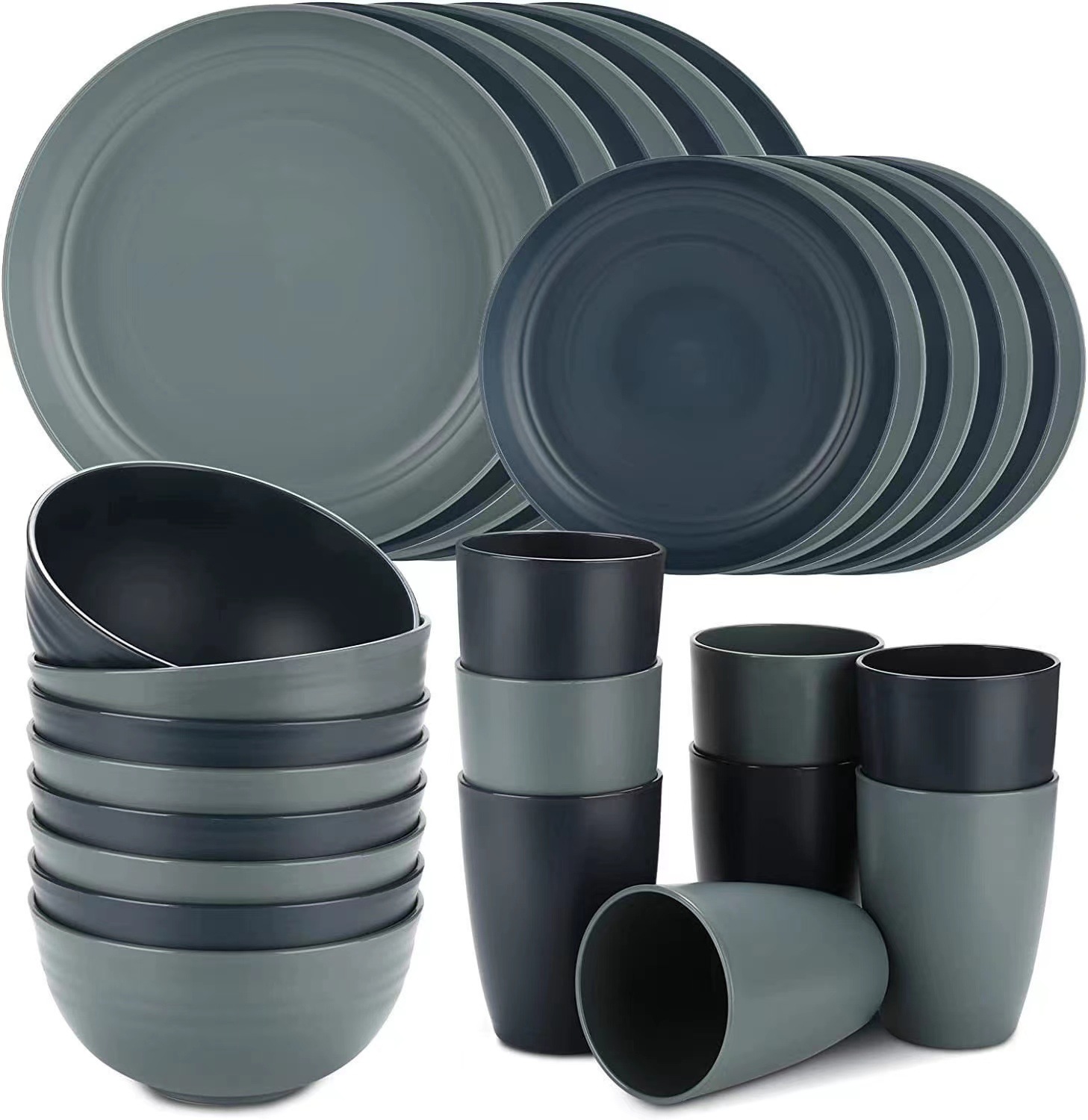 Cross-border bowl plate wheat straw plate bowl cups Amazon plastic tableware household outdoor picnic tableware set