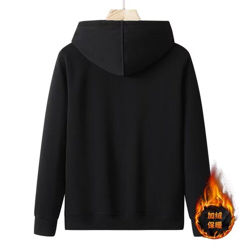 New Student Couple Fleece Hooded Sweatshirt for Autumn/Winter Men's Black Plus Size Open Style Solid Color Warm Outerwear