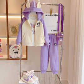 女童库洛米套装春装2025新款春秋季儿童连帽外套休闲运动服三件套