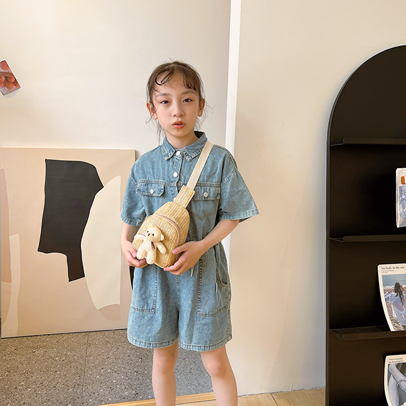 Bolso crossbody tejido a mano para niños pequeño bolso de pecho de dibujos animados lindo oso niña fuera mochila bebé mini monedero