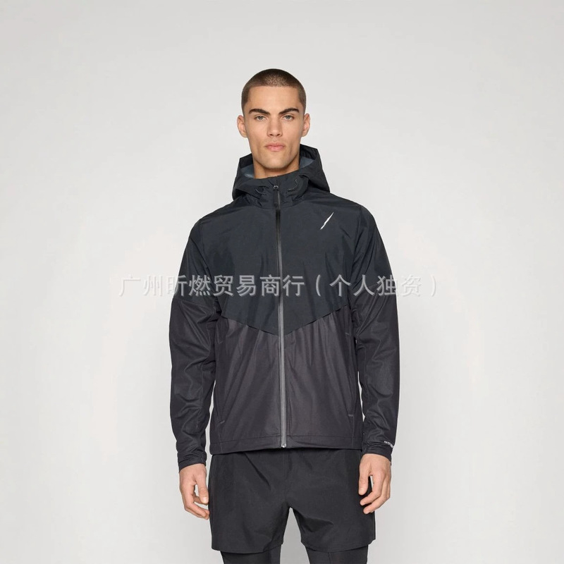 Men's Breathable Rainproof Tech-Style Running Training Sports Hooded Waterproof Zipper Jacket In Stock