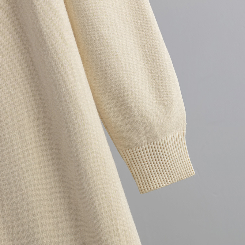 Women Clothing V neck Loose Solid Color Idle Overknee Sweater Dress Women Autumn Winter Dress