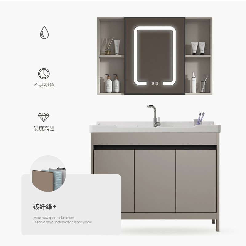 Baño tipo piso espacio gabinete de baño de aluminio combinado balcón cerámico todo en uno lavabo lavabo lavandería lavabo