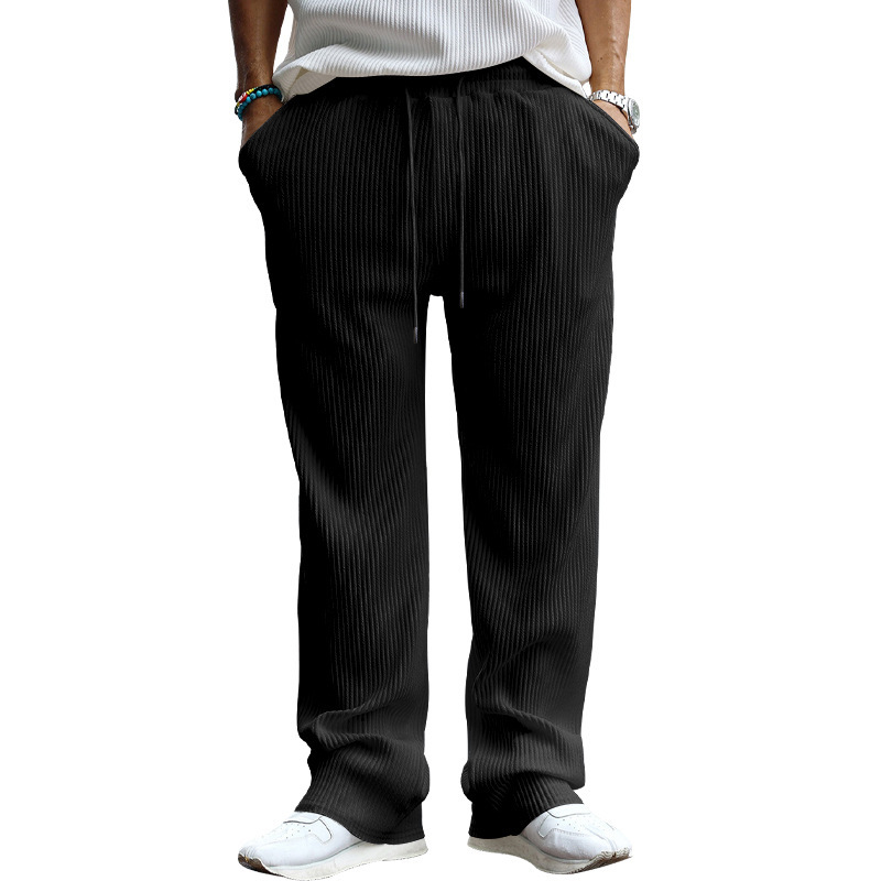 Herrenbekleidung neue Frühjahr und Herbst Herren Freizeithose lockere gerade Hose gestreifte Hose mit hoher Taille weites Bein Trend_voghion.com