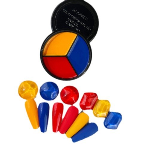 Suministro exclusivo transfronterizo de gel sólido para decoración de uñas en tres colores primarios, gel macaron crema, gel sólido ajustable en lata de estilo japonés.