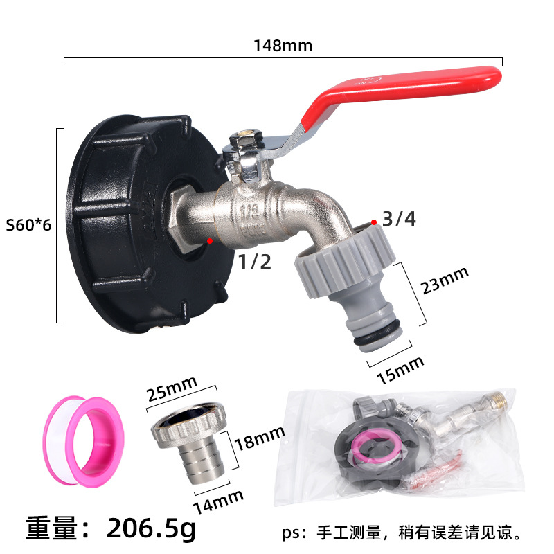 Adaptador de Grifo de Latón de 1/2" para Boquilla de Agua, Conector de 3/4" para Barril IBC, Accesorio Transfronterizo.