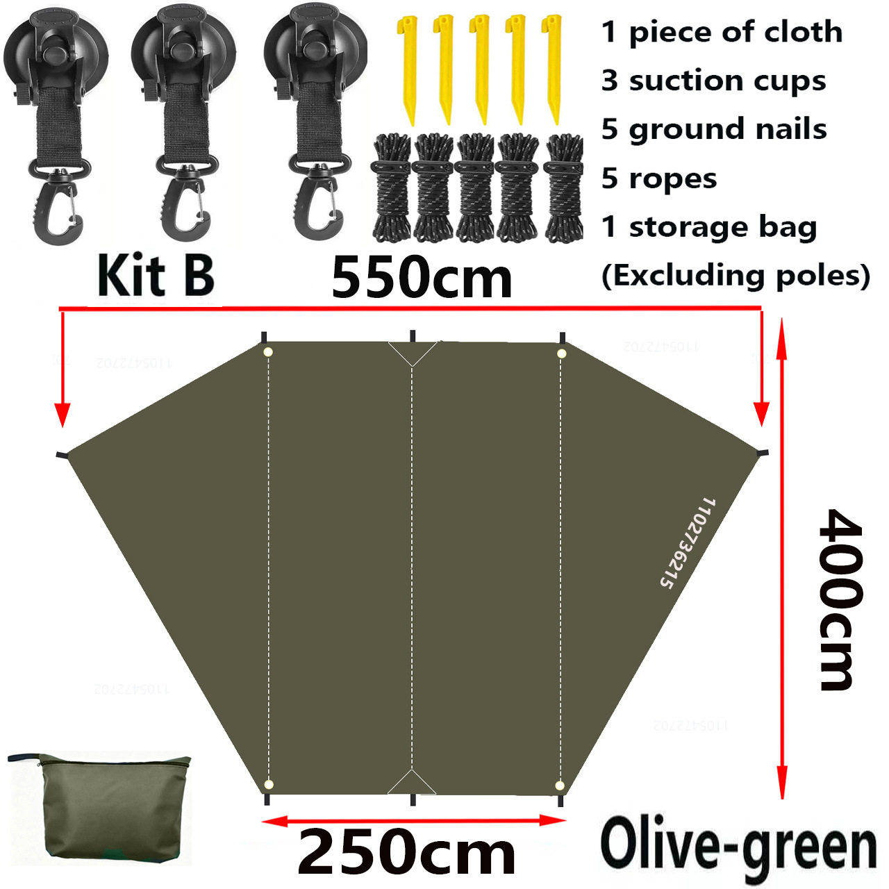 Bat-shaped car side tent, silver-coated canopy, outdoor camping rain shelter, sunshade for SUV