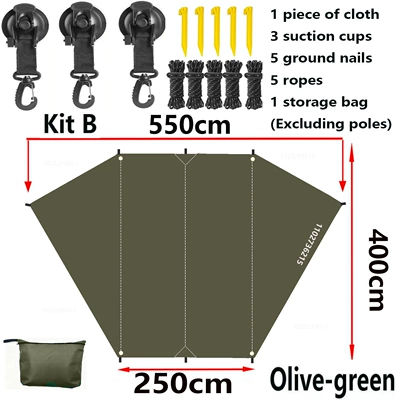 rain shelter, sunshade for – Avtomobil yan çətirləri - olive-green-butterfly-shape-kit-25x4x55m