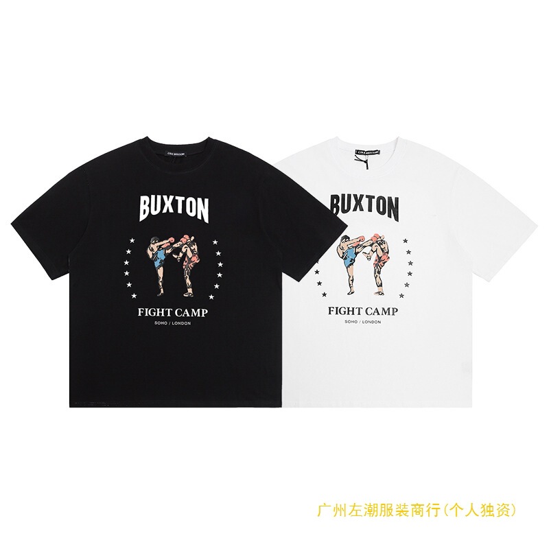 Cb Icon Trendy High Street Boxer Print Simple Reverse Neckline Design Casual Loose Men's and Women's Same Style T-Shirt