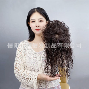 Wig female curly hair piece invisible seamless big wave curly hair Big Head reissue real hair piece spot wholesale