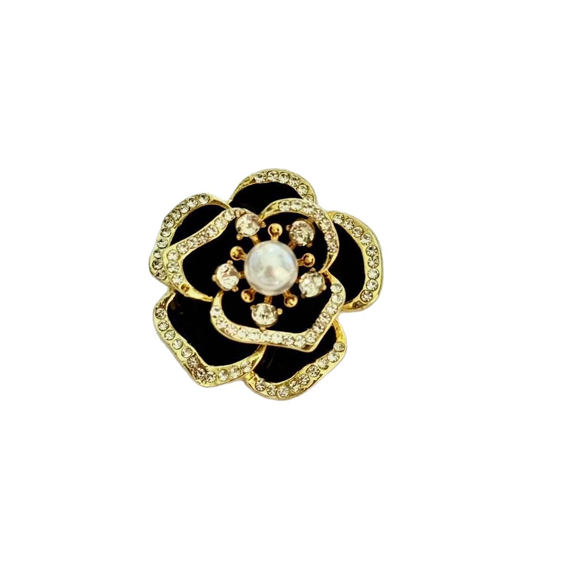Spilla elegante multistrato con camelia nera per donna_voghion.com
