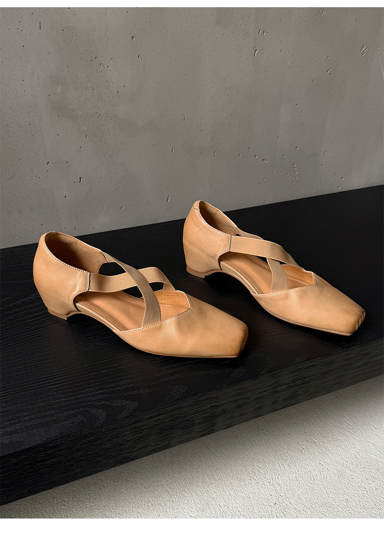 Giày Mary Jane nữ mũi vuông quai chéo kiểu ballet cổ điển, gót vừa — màu nâu chi tiết 17