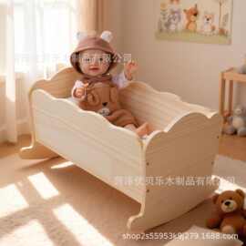 跨境木质婴儿床儿童角色扮演玩具床哄娃摇篮实木儿童床娃娃摇篮床