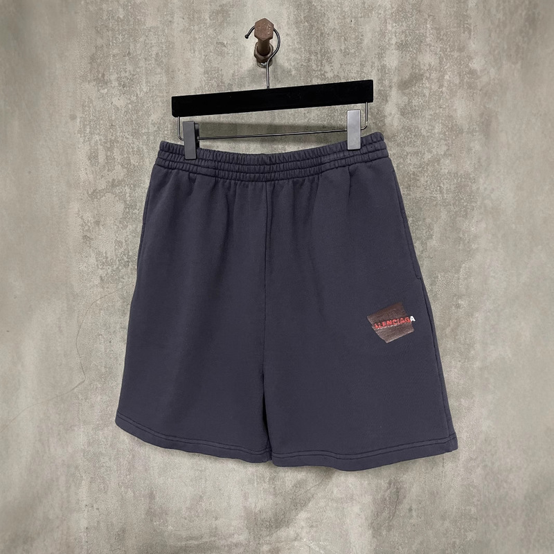 High Version Paris B Home 25ss New Red Tape Letter Embroidered Casual Shorts Looser Version for Men and Women