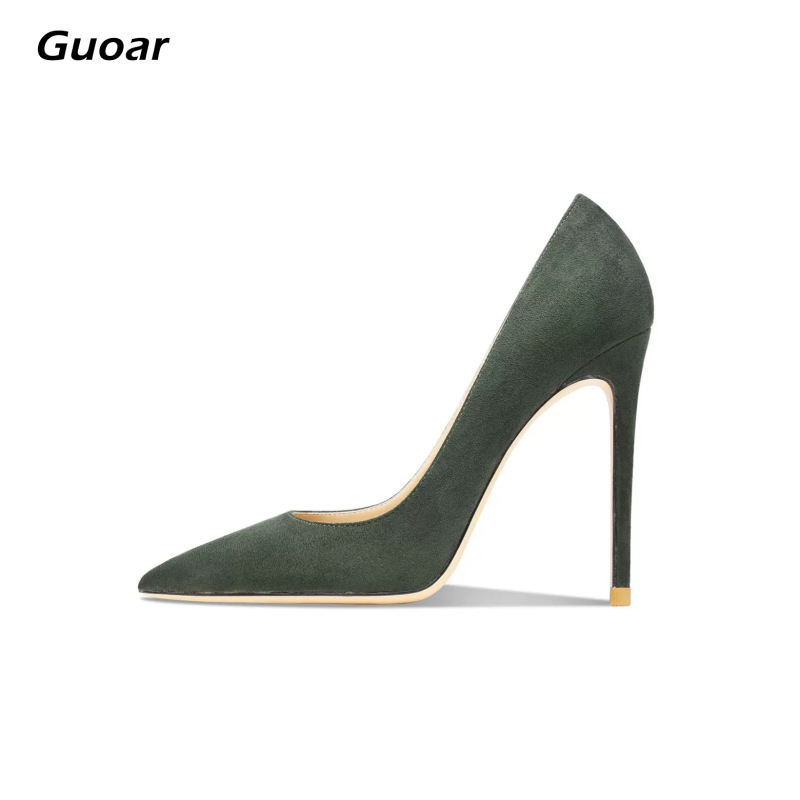 Guoar2024 New Foreign Trade 10cm Pointed Shallow Mouth Fleece Thin Heel Women's Wedding Banquet Shoes