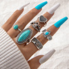 Ethnic retro turquoise fashionable ring, set, ethnic style, 8 pieces