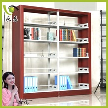 鋼制書架批發 多層組合雙面鋼制轉印木護板學校圖書館閱覽室書架