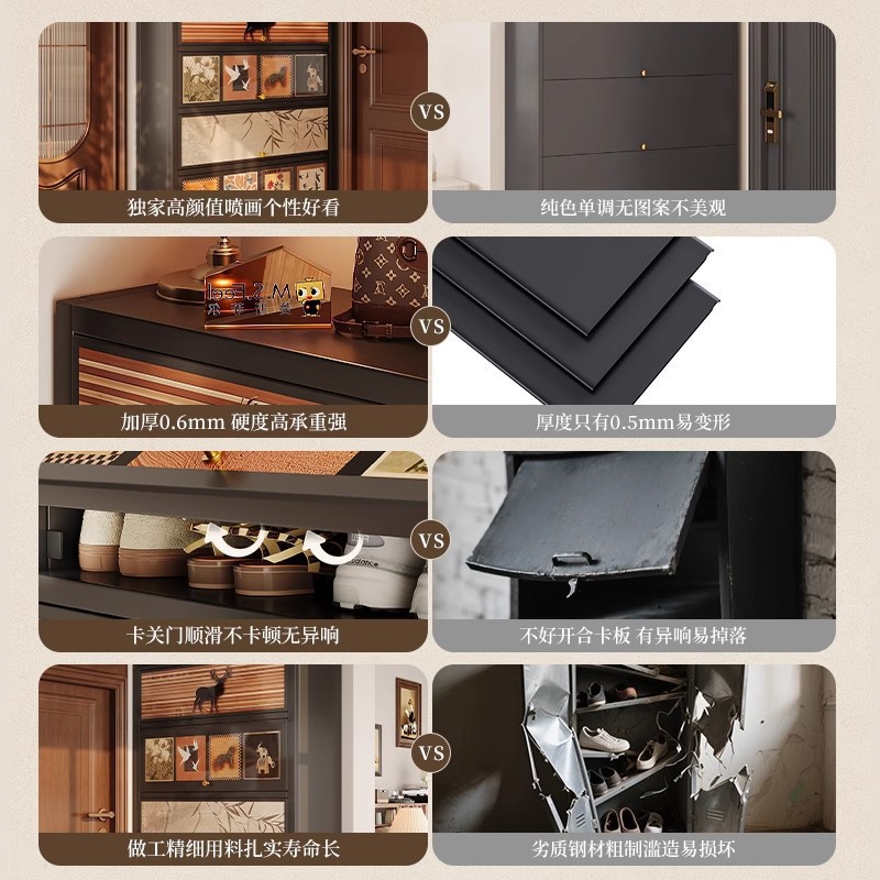 Gabinete de zapatos de acero puerta doméstica estilo antiguo de gran capacidad puerta de entrada de almacenamiento integral contra la pared 2025 nuevo rack de zapatos