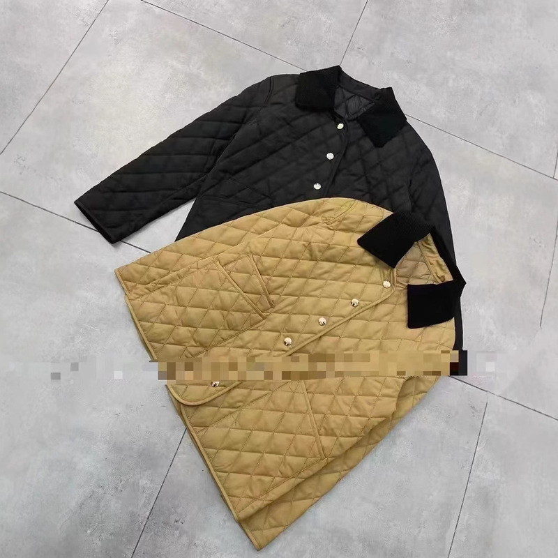 European Autumn and Winter Khaki Quilted Fashion Loose down Jacket Women's Hot-Selling Corduroy Collar Coat Jacket