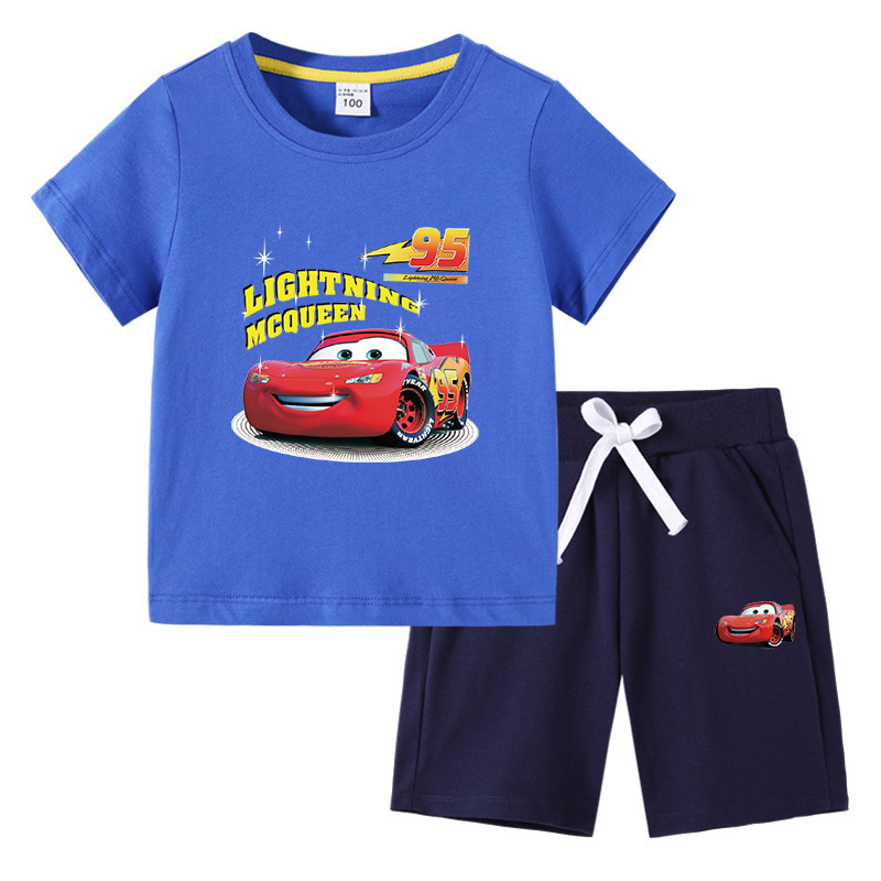 2023 Children's T-shirt Summer New Car Story Foreign Trade Korean Cotton Children's Short-sleeved Pants Two-piece Suit