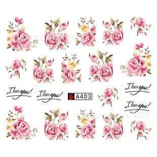 Nail stickers cross-border Japanese European and American full stickers A403 rose flower butterfly children cartoon nail stickers flower jewelry