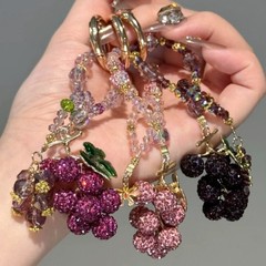 可爱紫色闪钻葡萄串手机链精致轻奢小巧设计感挂件钥匙扣包包挂饰