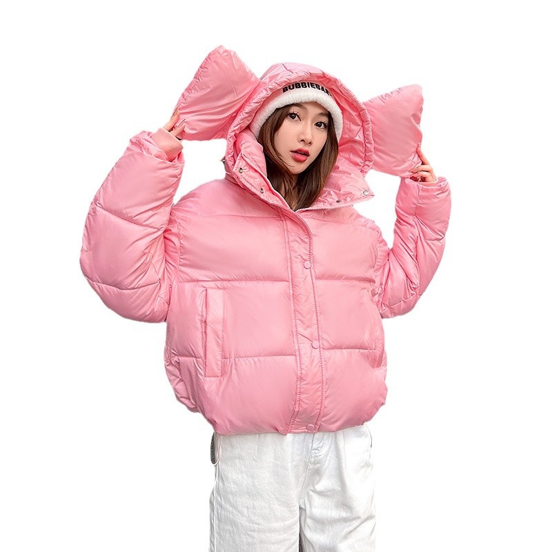 2024 nuevo abrigo de algodón de pluma, ropa de moda de mujer con capuz, abrigo de algodón corto suelto, chaqueta de algodón coreana de invierno, ropa de pan gruesa