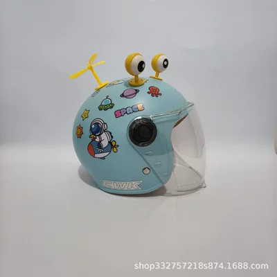 All Sides, Not Broken When Falling | Motosiklet kaskı (dəbilqə) - aqua-blue-rocket-transparent-long-mirror-yellow-eyes-yellow-windmill-3c-children-1-6-years-old-wl07