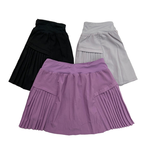 Summer sports short skirt quick-drying culottes yoga running pleated half-length tennis badminton fake two-piece skirt pockets