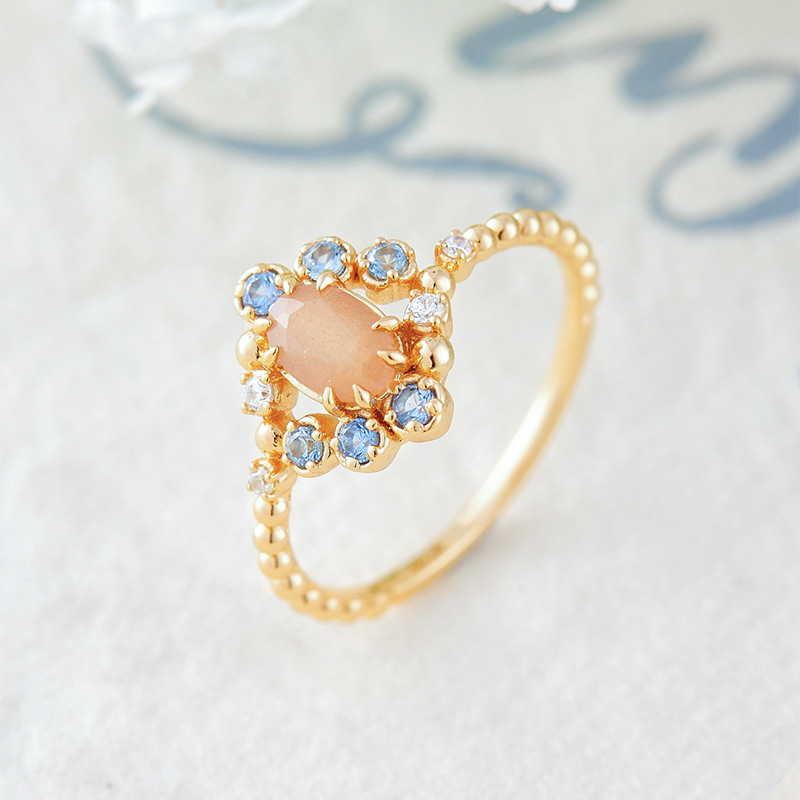 Dunli S925 Natuurlijke Oranje Maansteen Zilveren Vergulde Ring voor Dames, Japans Licht Luxe Modeontwerp, Fabriek_voghion.com
