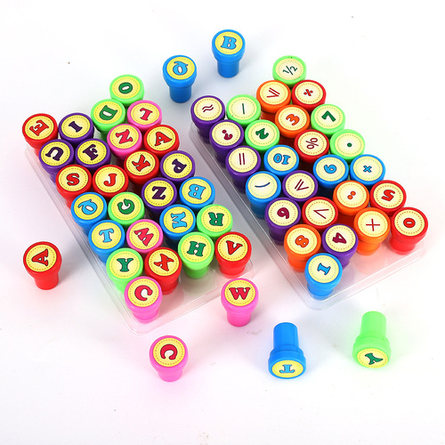 26 cartoon English alphabet stamps without ink pad, toy stationery, colorful and cute digital stamps