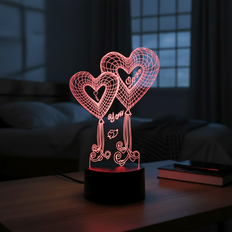 Creative Valentine's Day gift double LOVE 3D personality USB energy-saving lamp LOVE 3D touch colorful night light Creative Valentine's Day gift double LOVE 3D personality USB energy-saving lamp LOVE 3D touch colorful night light