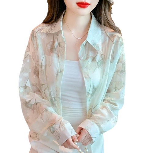 Linen Blouse with Floral Print, Summer Long-Sleeve, Delicate and Sweet, Women's Fashion, Open Top, Short Coat, Light Weight