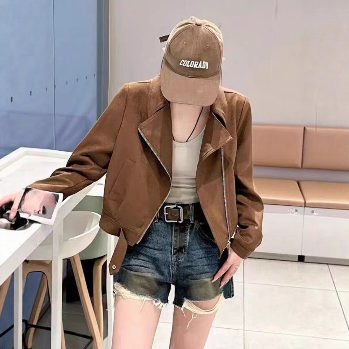 Factory Direct Sales Korean-Style Suede Jacket for Women, Autumn 2026, Petite Casual Fashion Design, Slimming Jacket Top