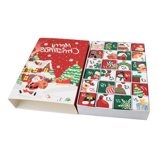 Cross-Border New Candy Box Christmas Advent Calendar Set Paper Box Christmas 1-24 Calendar Square Box Ready for Sale