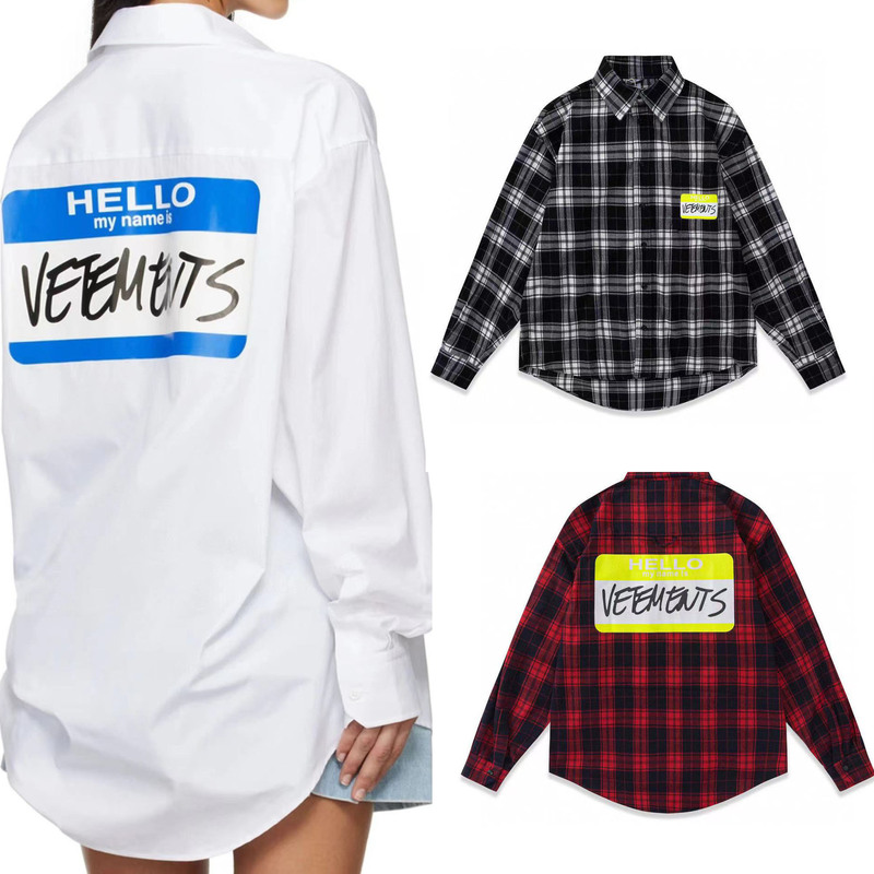 Cross-border New Letter Signature OS Loose Casual Plaid Long Sleeve Shirt Trendy Brand for Men and Women