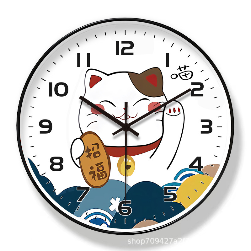 12 インチ 30 センチメートル招き猫ファッション壁時計ホームリビングルームシンプルなサイレント時計装飾壁時計卸売|undefined